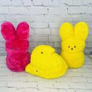 PEEPS Plush Lot Of 3 - Hot Pink/Yellow Bunny Rabbits + Chick 17” Stuffed Animals